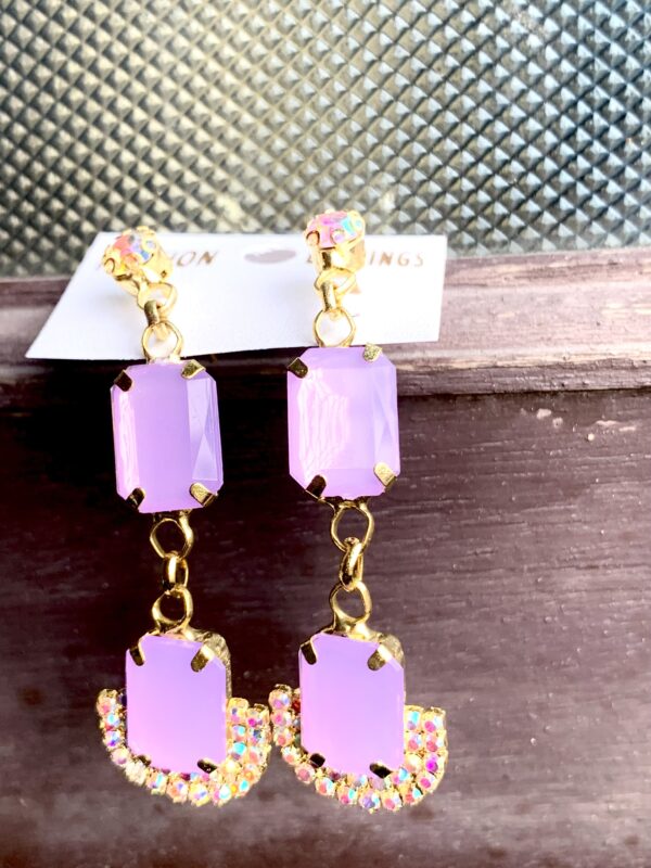 Light Purple Long Stone Jhumka Earrings – Stylish Trending Design – Set of 2 Pair (₹31 per Pair)