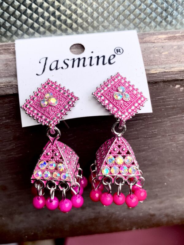 Beautiful Pink Lightweight Jhumka Earrings – Stylish & Comfortable – Set of 2 Pair (₹31 per Pair)