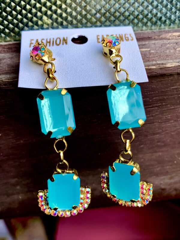 Sky Blue Long Stone Jhumka Earrings – Stylish Trending Design – Set of 2 Pair (₹31 per Pair)