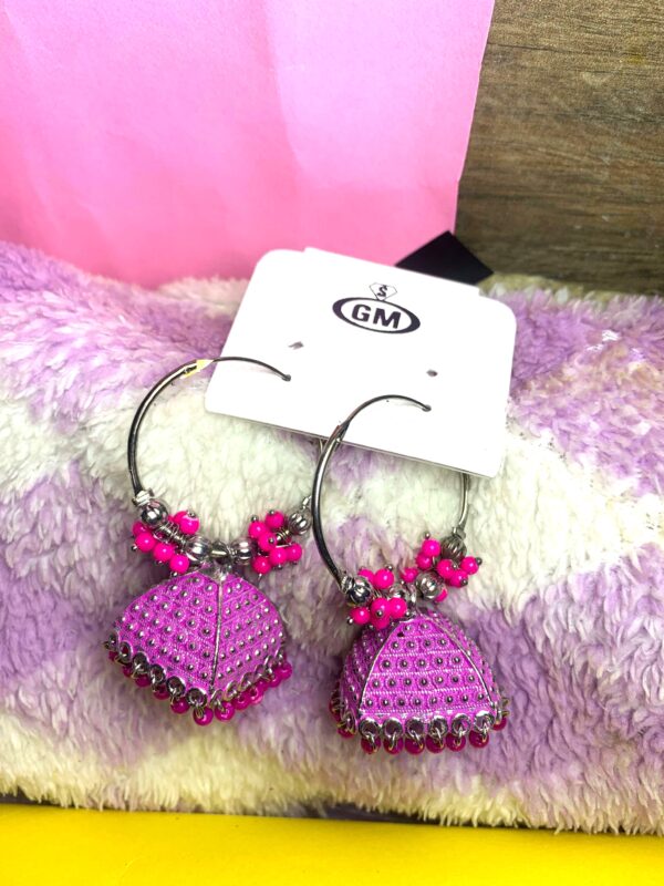 Beautiful Pink Oxidised Jhumka Earrings – Ethnic Traditional Design – Set of 2 Pairs (₹35 per pcs)