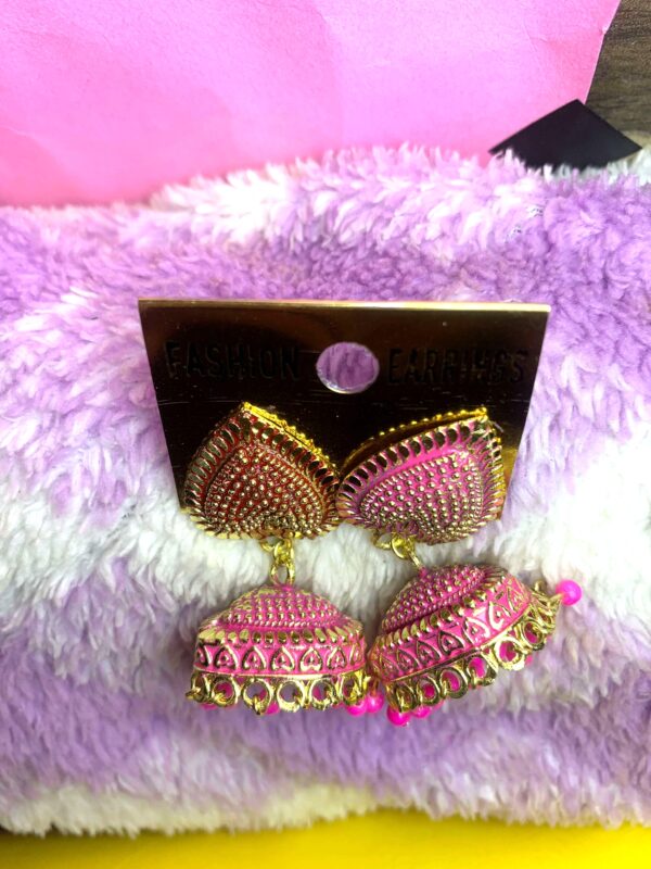 Beautiful Pink Oxidised Jhumka Earrings – Ethnic Traditional Design – Set of 2 Pairs (₹38 per pcs)