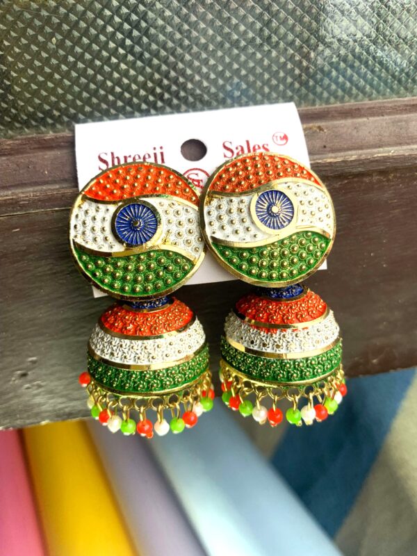 Tricolour Indian Flag Jhumka Earrings – Tiranga Theme Ethnic Design – Set of 2 Pairs (₹41 per pcs)