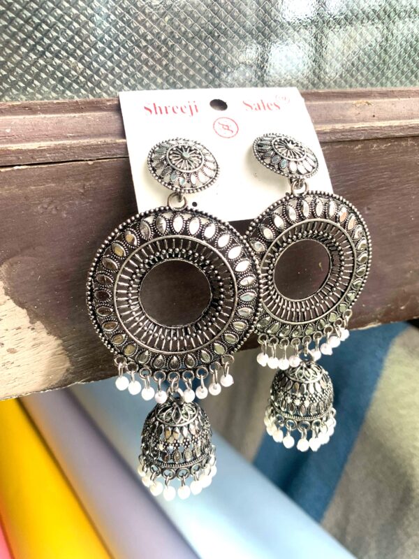 Oxidised Silver Heavy Jhumka Earrings – Bold Ethnic Look – Set of 2 Pairs (₹41 per pcs)