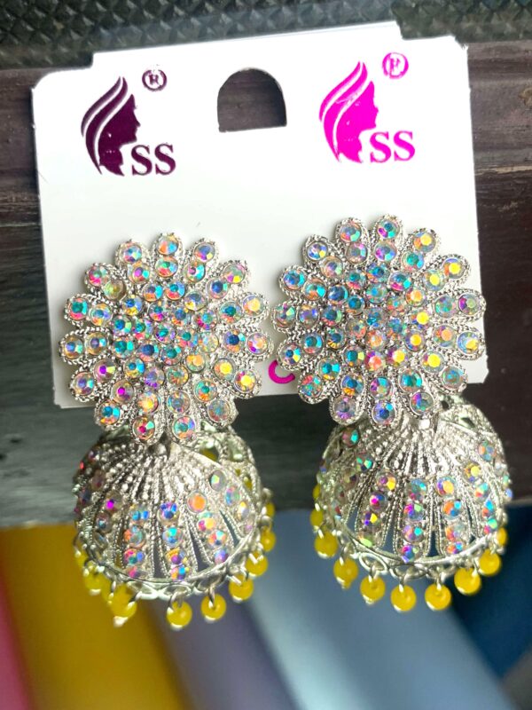 White Color High Quality Jhumka Earrings – 12 Designer Colour Options – Set of 2 Pairs (₹50 per pcs)