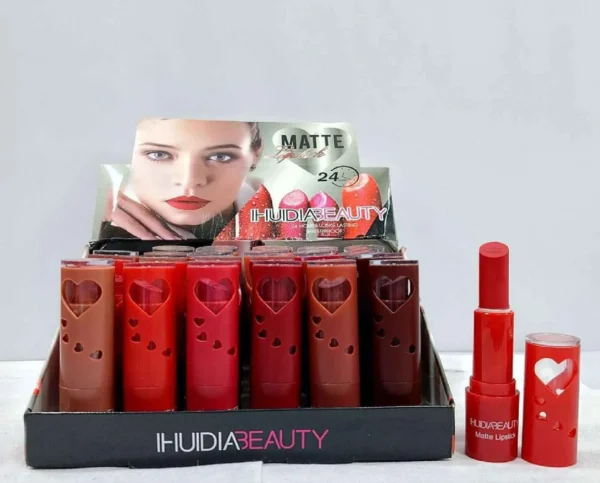 Hudda Beauty 24 Hours Long Lasting Waterproof Lipstick (12 Pcs Box) – Smudge-Proof, Matte Finish & Wholesale Makeup Combo