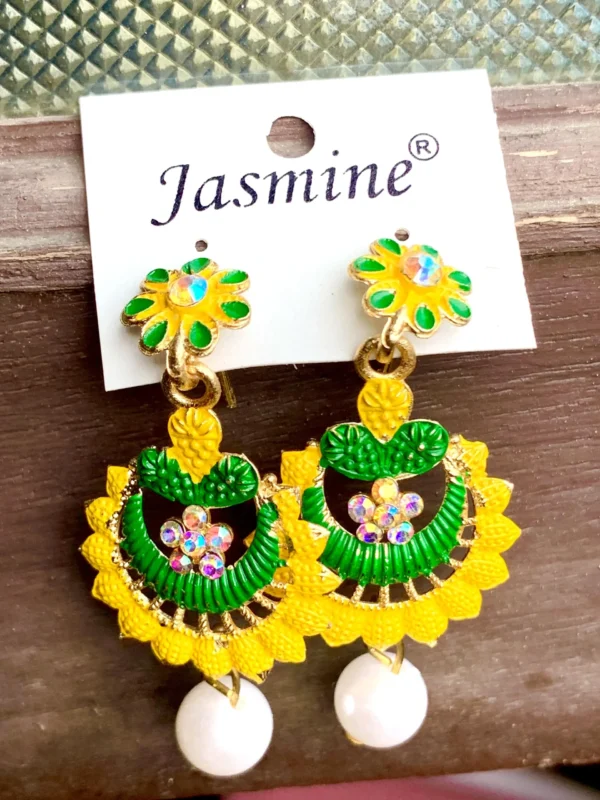 Yellow & Green Lightweight Jhumka Earrings – Stylish Partywear Trending Design