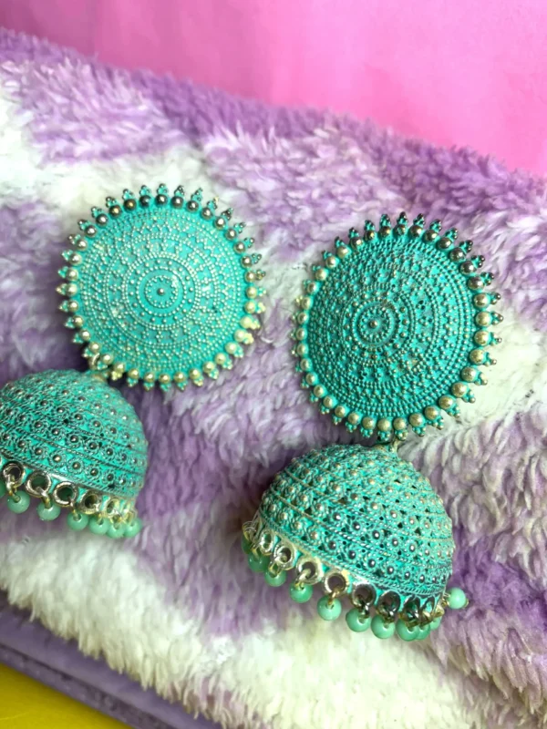 Ethnic Sky Blue Oxidised Jhumka Earrings