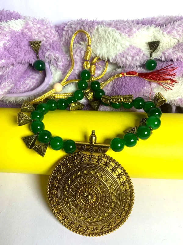 Gold Plated Green Pearl Necklace Set with Earrings Wedding Jewellery-Set of 3 (₹35 per pcs)