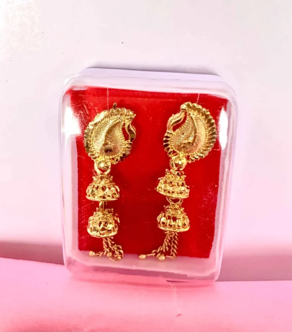 Golden fancy jhumka Earrings – Traditional Shiny Look