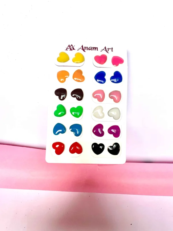 💖 Stylish Heart Tops Earrings – Multicolor Fancy Design – Set of 12 Pairs (₹3.50 per Pair)